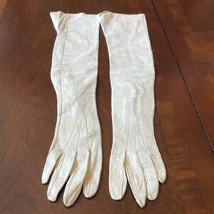 Antique kidskin Leather French Opera Gloves size 6 3/4 pearl buttons elbow long